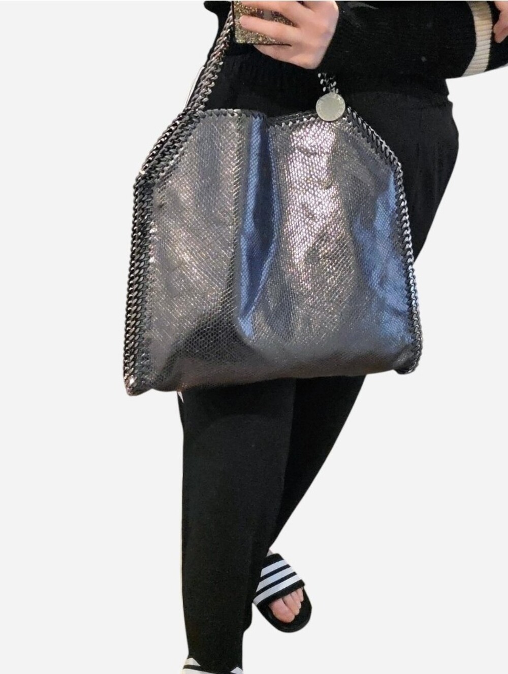 EUC Stella McCartney Silver Metallic Snakeskin Print Falabella Shoulder Tote Bag - Picture 2 of 16